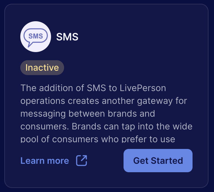 The SMS card with the Get Started button