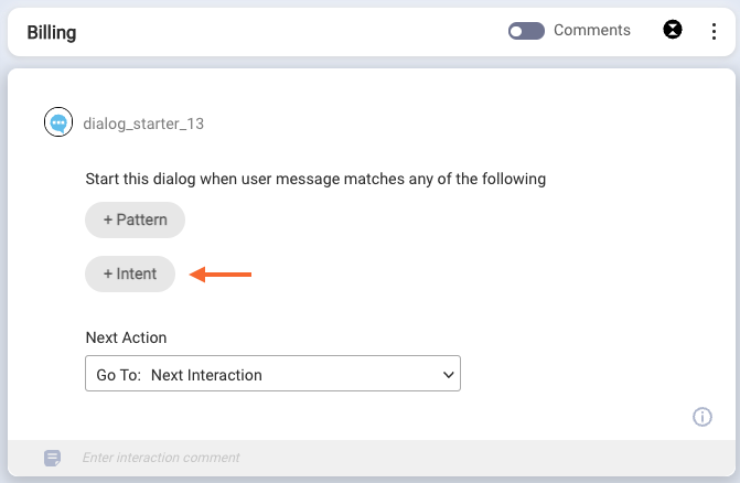 The Intent button on the Dialog Starter interaction