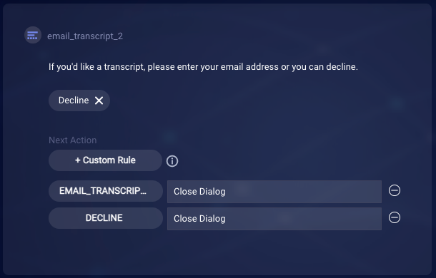The Email Transcript survey interaction that gets added to the end of the dialog