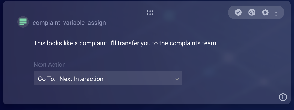 A Text interaction with a message that indicates the complaint will be transferred to the complaints team