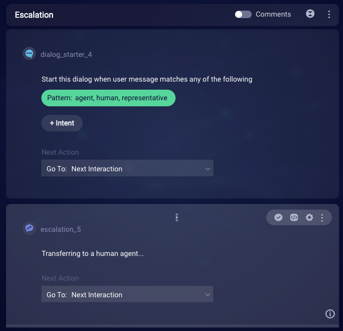 The Agent Transfer interaction in the Escalation dialog