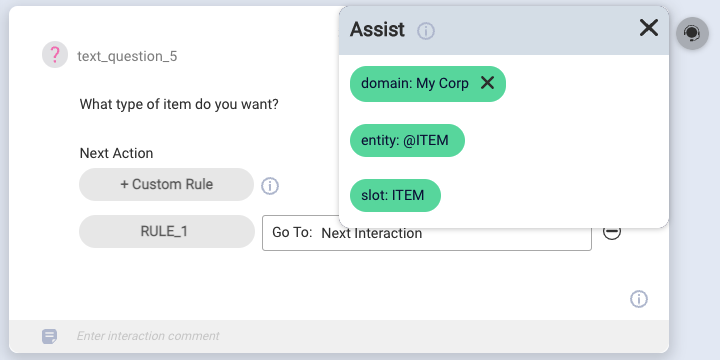 Using the Assist tool to associate an entity with a question