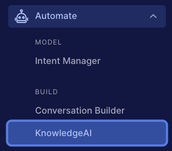 The Automate menu with the KnowledgeAI menu option highlighted