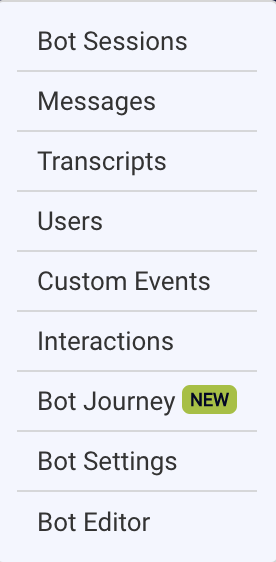 More menu that includes the Bot Journey menu item