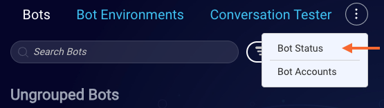 The Bot Status menu option in Conversation Builder's top menu bar