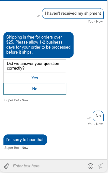 An example conversation with a consumer where they say that their question wasn't answered