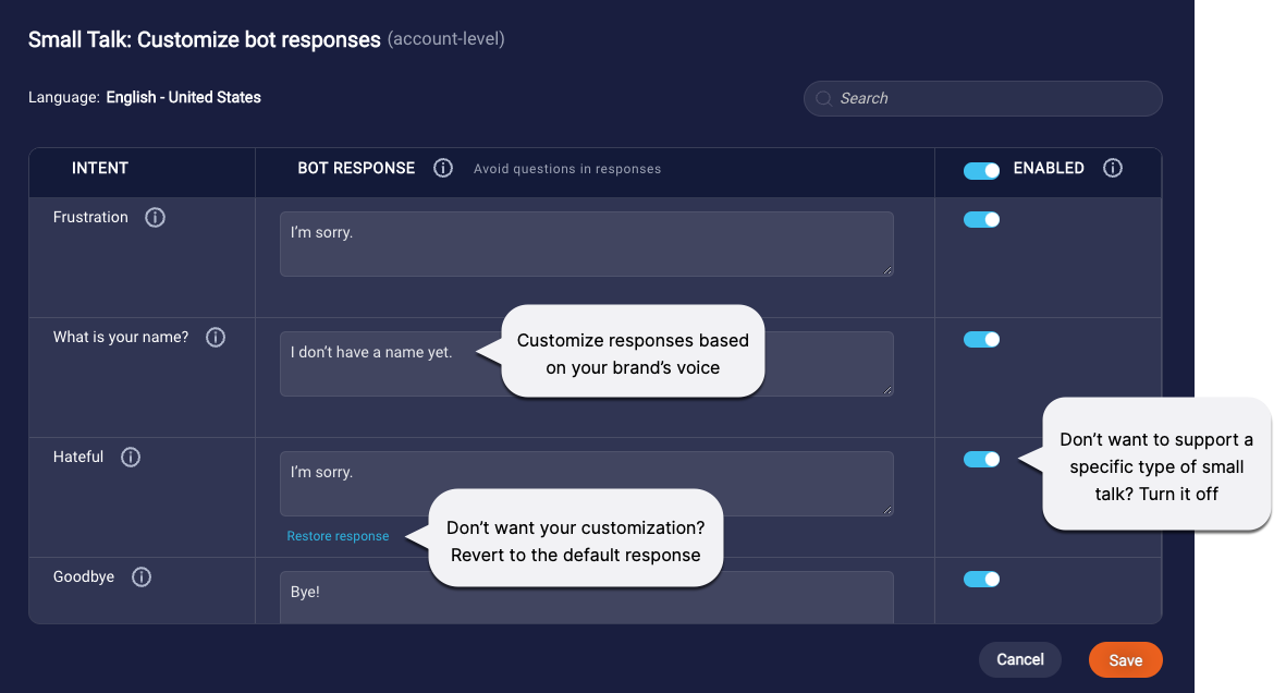 Customize bot responses