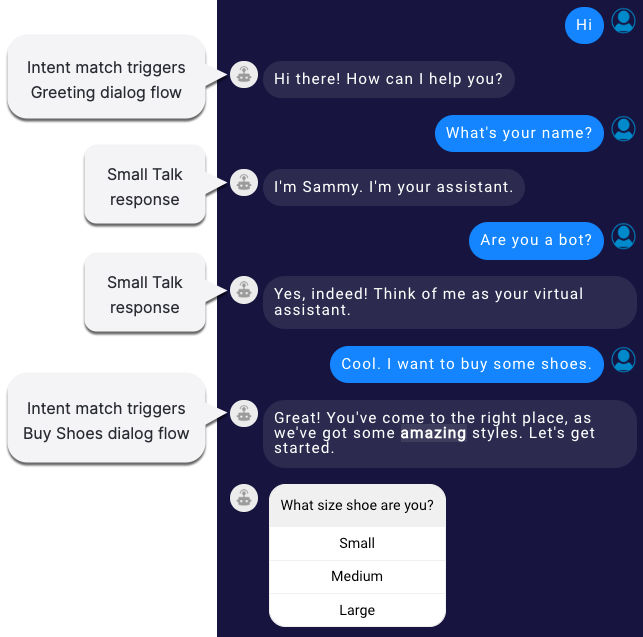 Conversation between bot and consumer that includes small talk