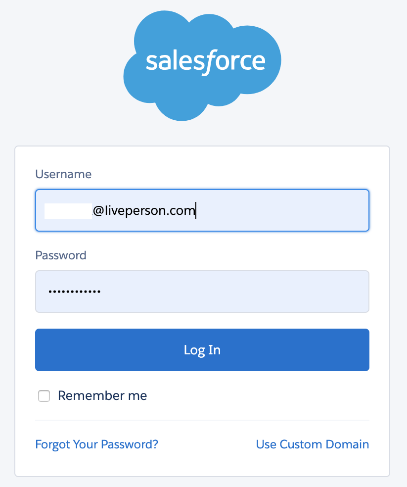 Logging into the resource, for example, Salesforce, to authenticate
