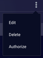 Menu for a credential; provides options for Edit, Delete, and Authorize
