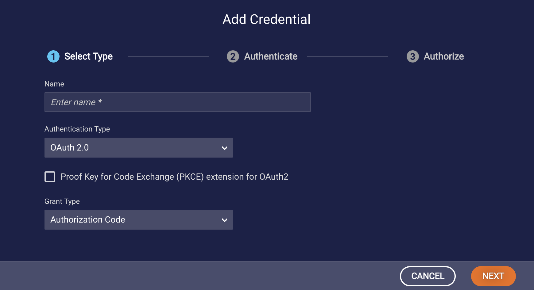 Add Credentials page when adding an OAuth 2.0 credential and selecting the credential type