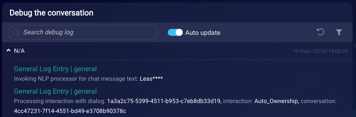 The Auto Update toggle at the top of the debugging panel
