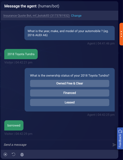 An example conversation in the messaging panel