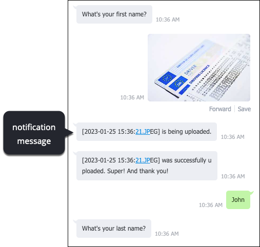 An examples of the notifications sent to the consumer as they upload files