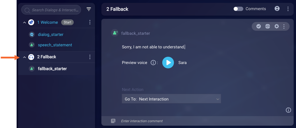 The default state of the Fallback dialog