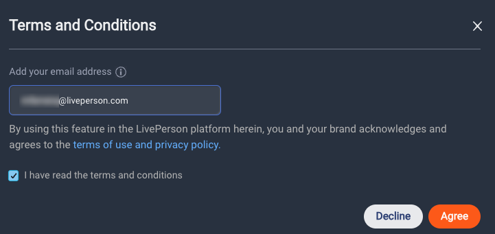 The window for accessing the terms and conditions to review