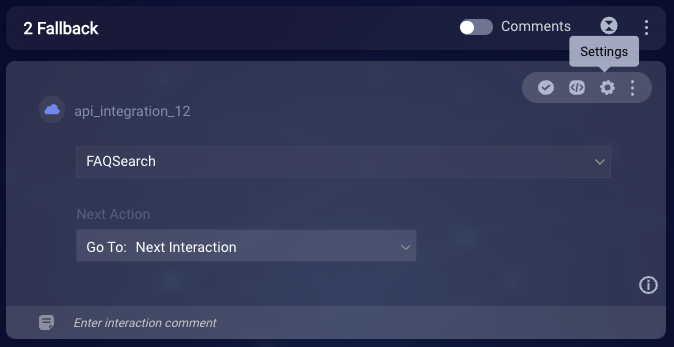The Settings option accessed in the upper-right corner of the interaction