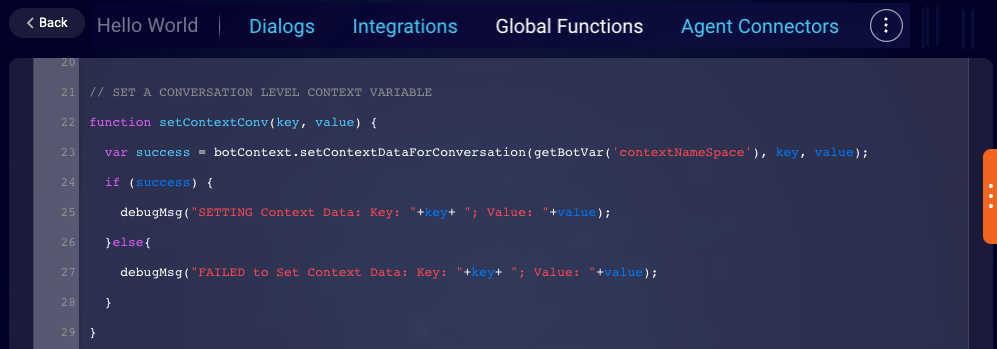 The Global Functions tab in a bot