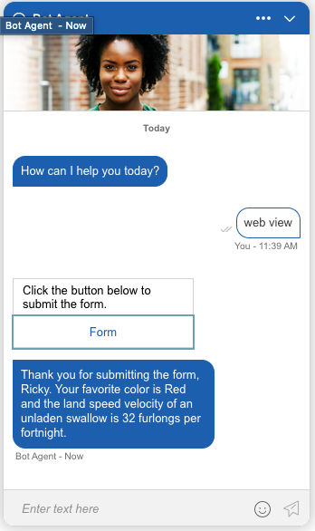 Testing the conversation using the Messaging test page
