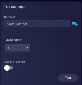 Default state of the Test User Input tool for detecting matched intents