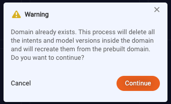 Warning dialog that the domain already exists
