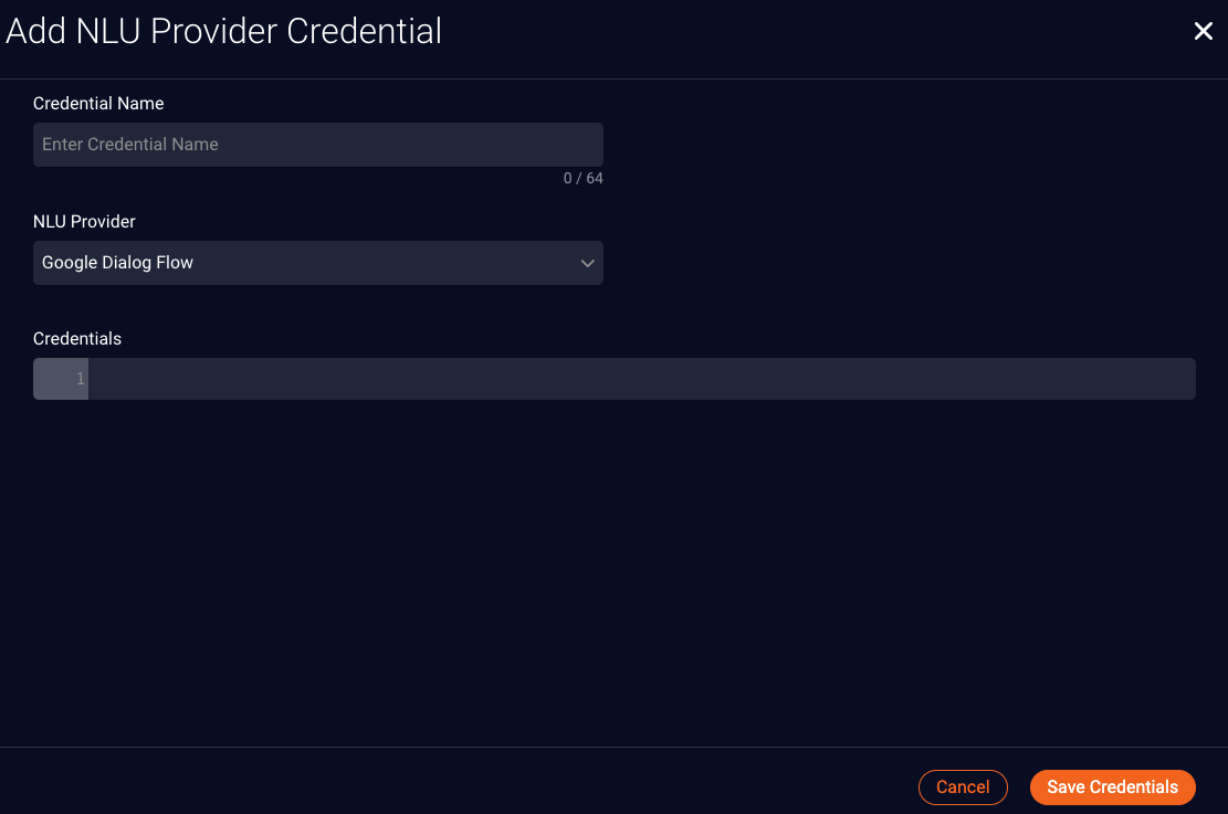Add NLU Provider Credential window