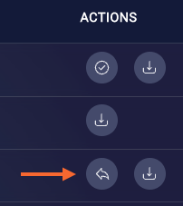 The Actions column in the table of versions, with a callout to the roll back button