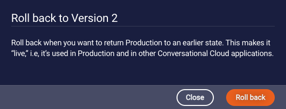 The Roll back to version pop-up window where you confirm the action