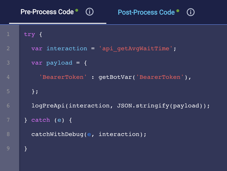 Example code for logging a custom event in Pre-Process Code
