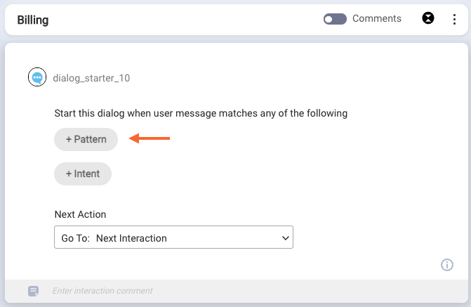 The Pattern button on the Dialog Starter interaction