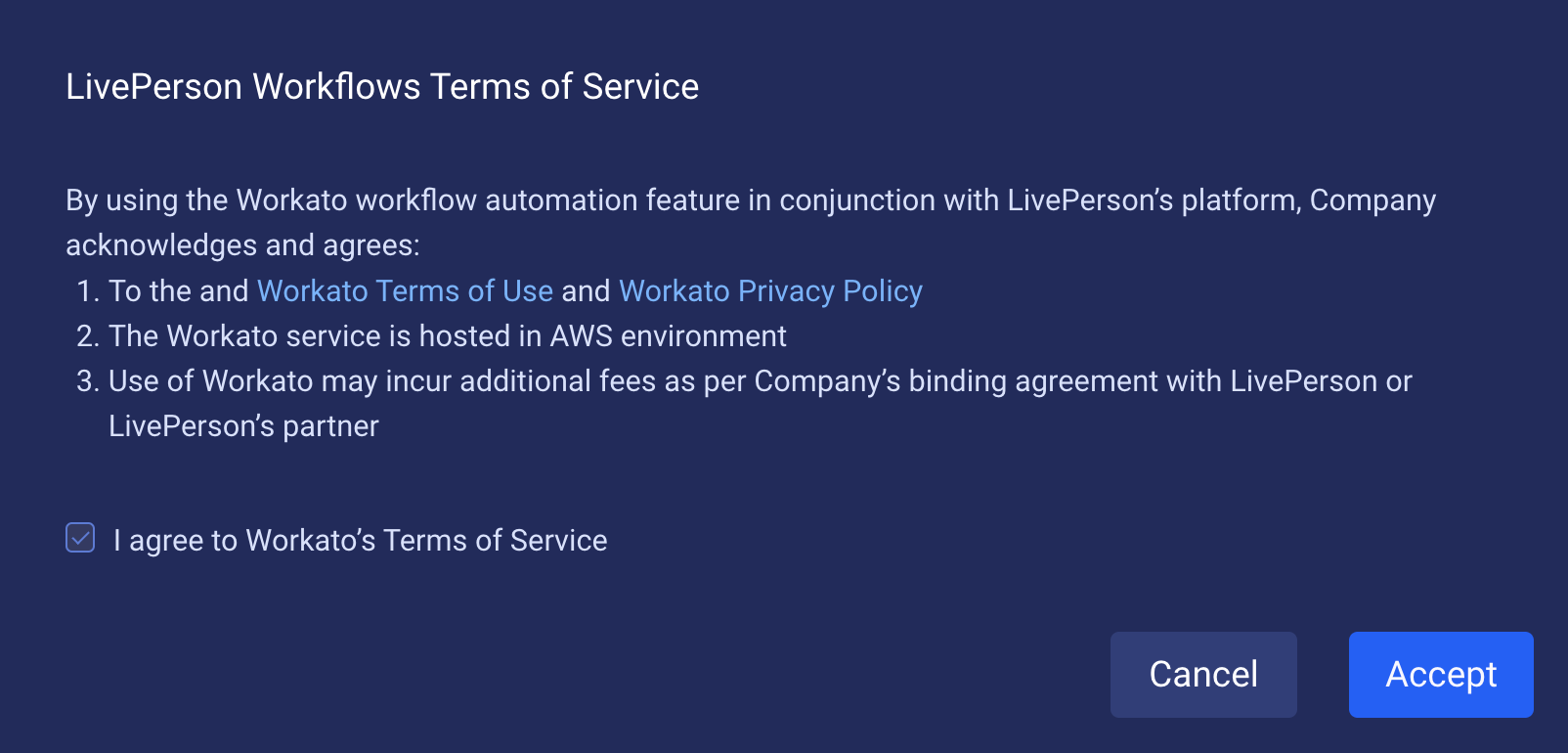 The window on which to review and accept terms