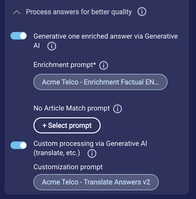 The section of the testing tool that makes available options for processing the answers for better quality