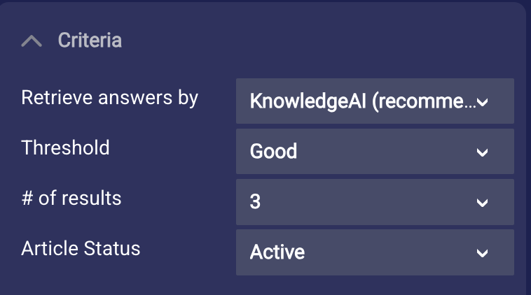 The Criteria section of the testing tool, which you can use to specify the search criteria