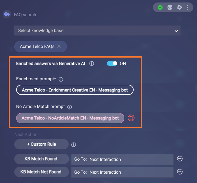 Turning on the Enriched Answers via Generative AI toggle