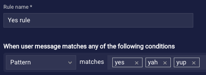 A Yes rule with a condition that checks for matches to Yes patterns