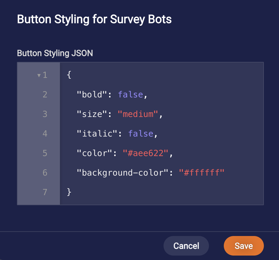 Example JSON to specify button styling