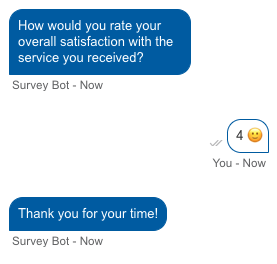 An example conversation where the consumer is thanked by the survey bot