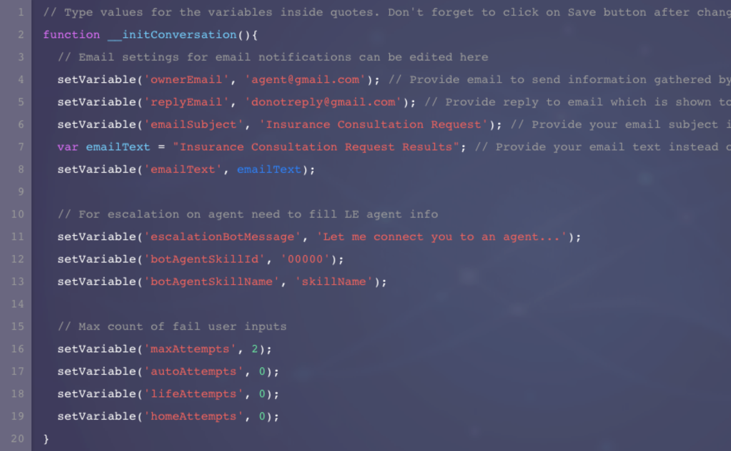 The initConversation function in Global Functions