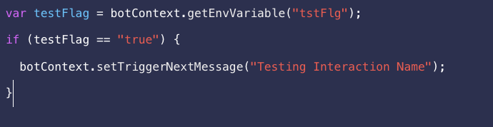 Using the getEnvVariable scripting function to check the value of the tstFlg environment variable