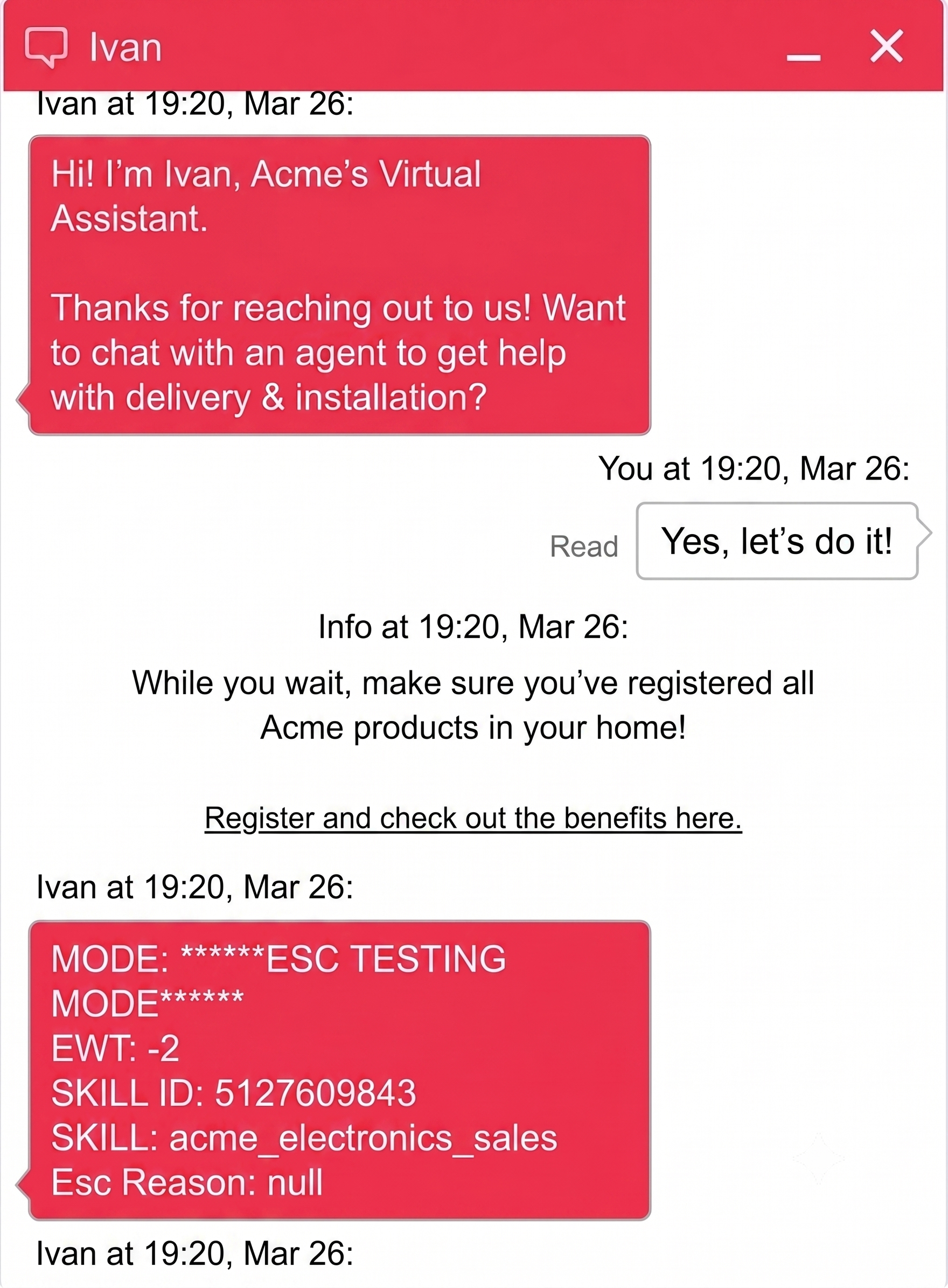 Example conversation showing info about the transfer