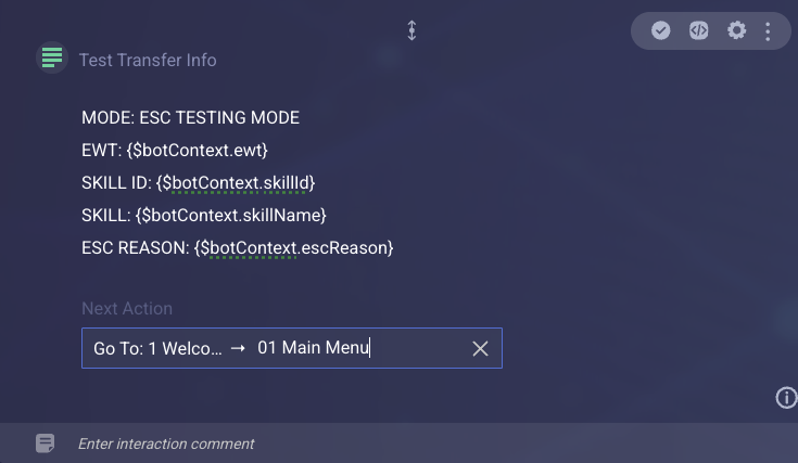 The text interaction pointing to the main menu