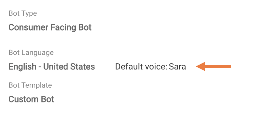 The Bot Language setting in Bot Settings, where the default voice is shown