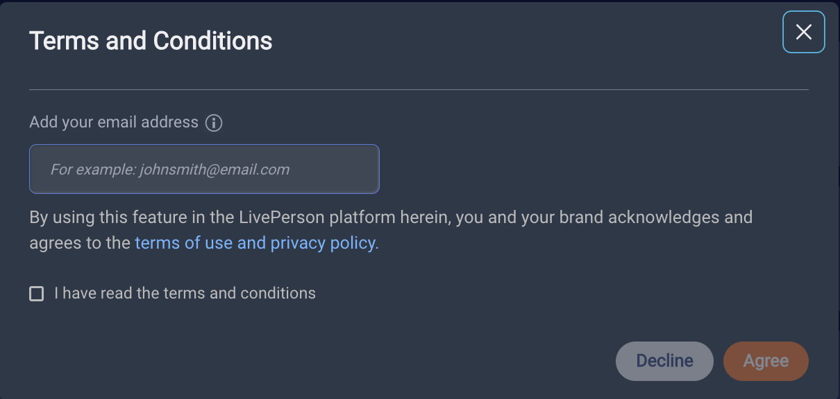 The terms and conditions that you must accept to enable the feature