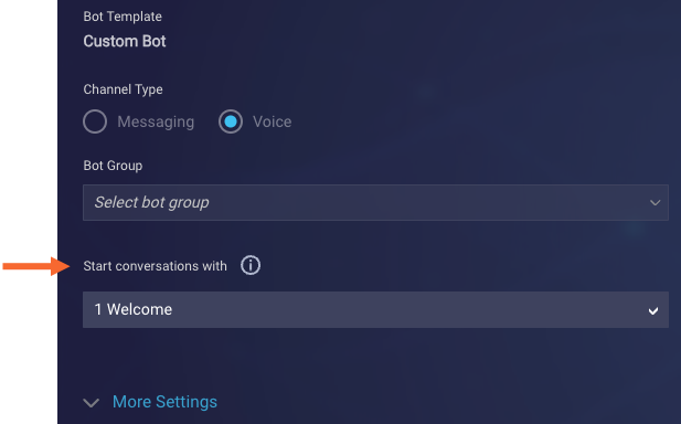 The Start conversations setting in Bot Settings
