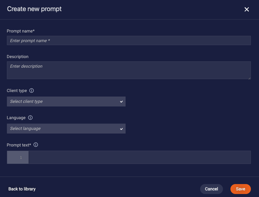 The Create New Prompt form, which is blank