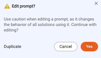 The confirmation pop-up window for confirming the Edit action