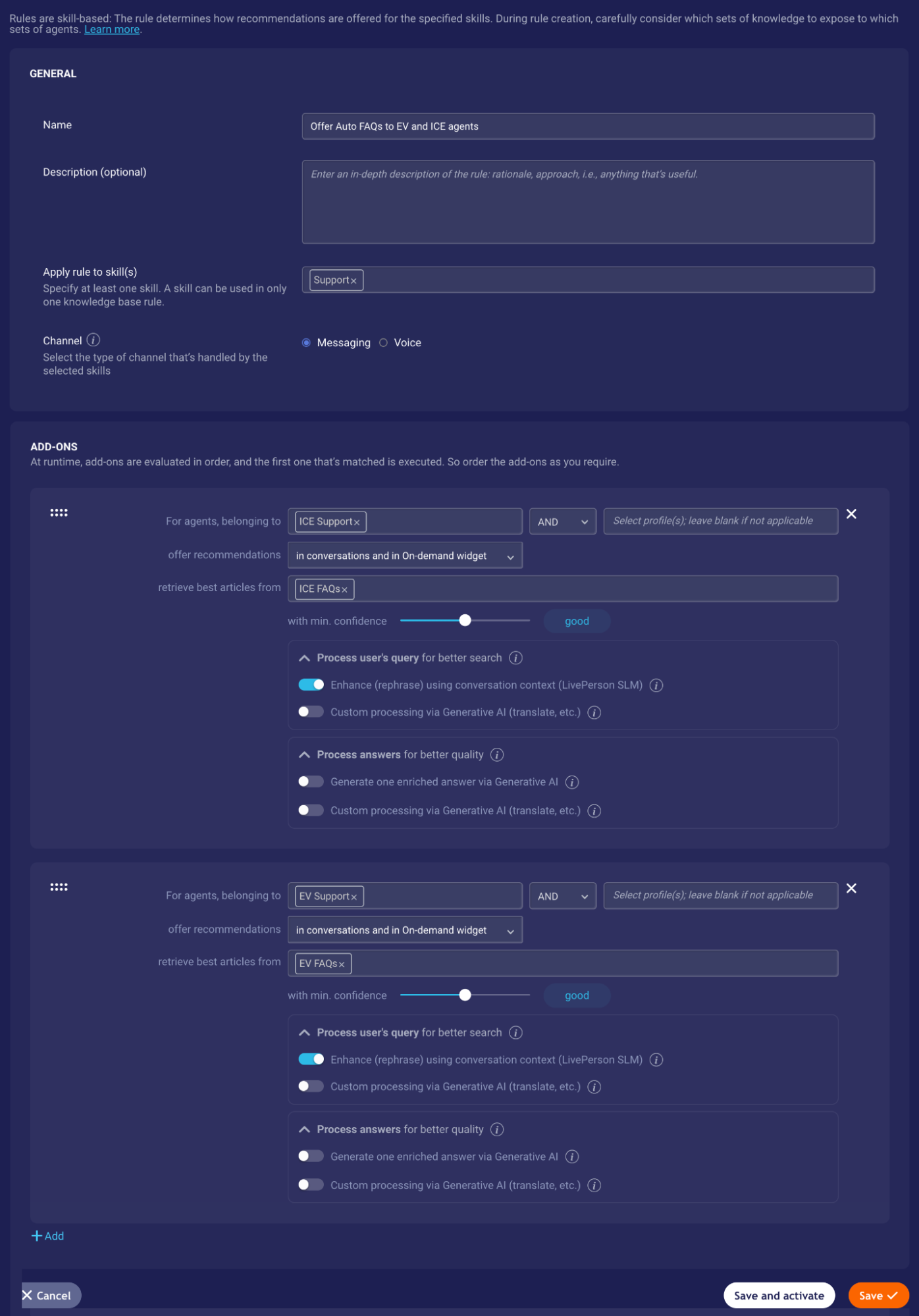 An example add-on in a knowledge base rule