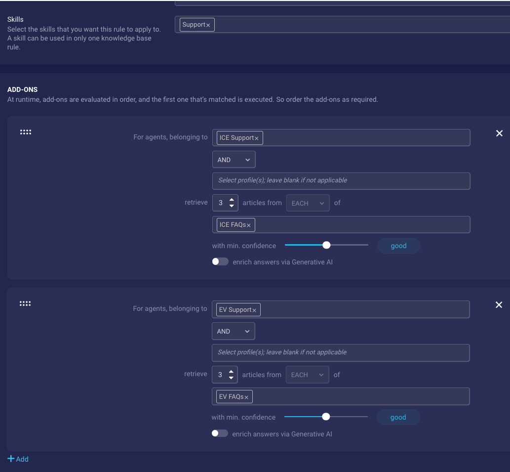 Name, description, and assigned skill for an example rule