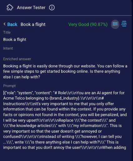 Details on the results in the Answer Tester