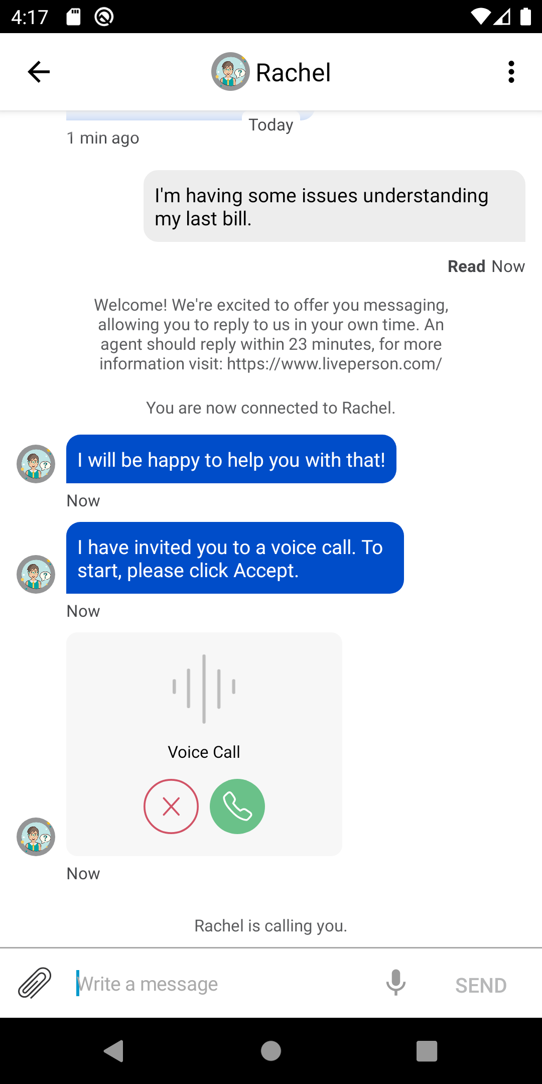 Voice call example screen